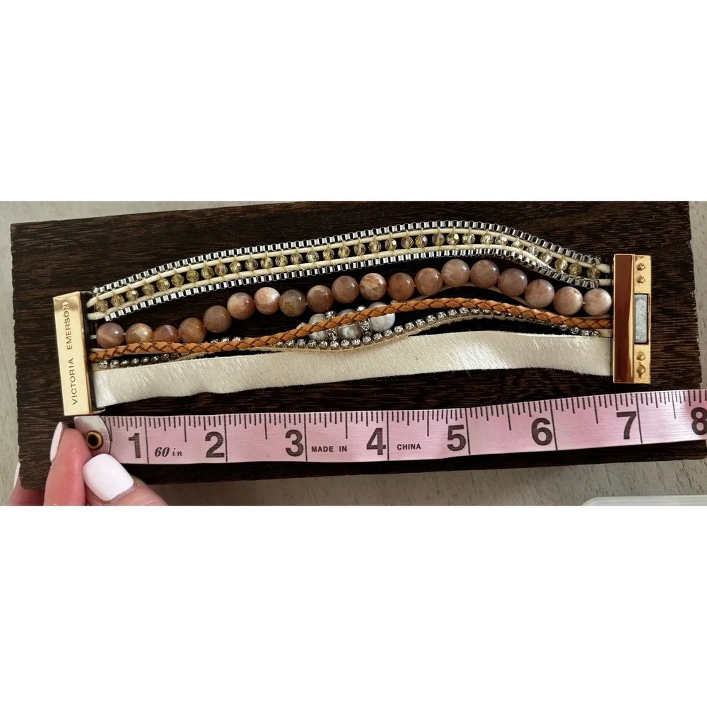 Victoria Emerson Boho Cuff Bracelet Magnetic Clasp‎ Multi Strand Beads Jewelry
